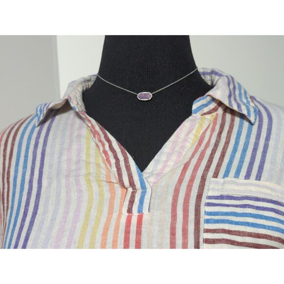 Naturals d&co Rainbow Striped Linen Blend Tunic Top Womens Large Popover Boho - Picture 5 of 16